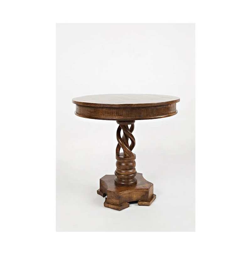 Jofran Global Archive Hand Carved Solid Mango Wood Pedestal Table
