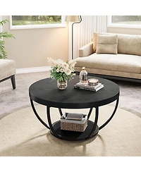 Tribesigns Round Coffee Table, Industrial 2-Tier Circle Modern 31.7" Wooden Accent Center Table for Living Room, Home Office