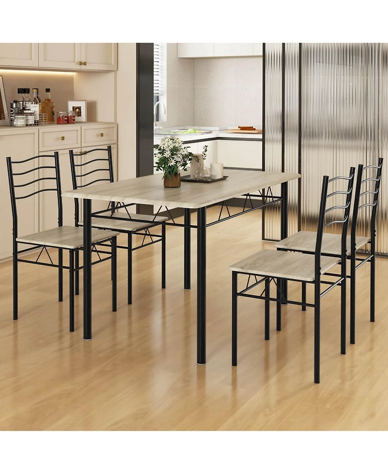 Costway 5 Piece Dining Table Set 29.5" with 4 Chairs Wood Metal Kitchen Breakfast Furniture
