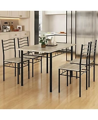 Costway 5 Piece Dining Table Set 29.5" with 4 Chairs Wood Metal Kitchen Breakfast Furniture