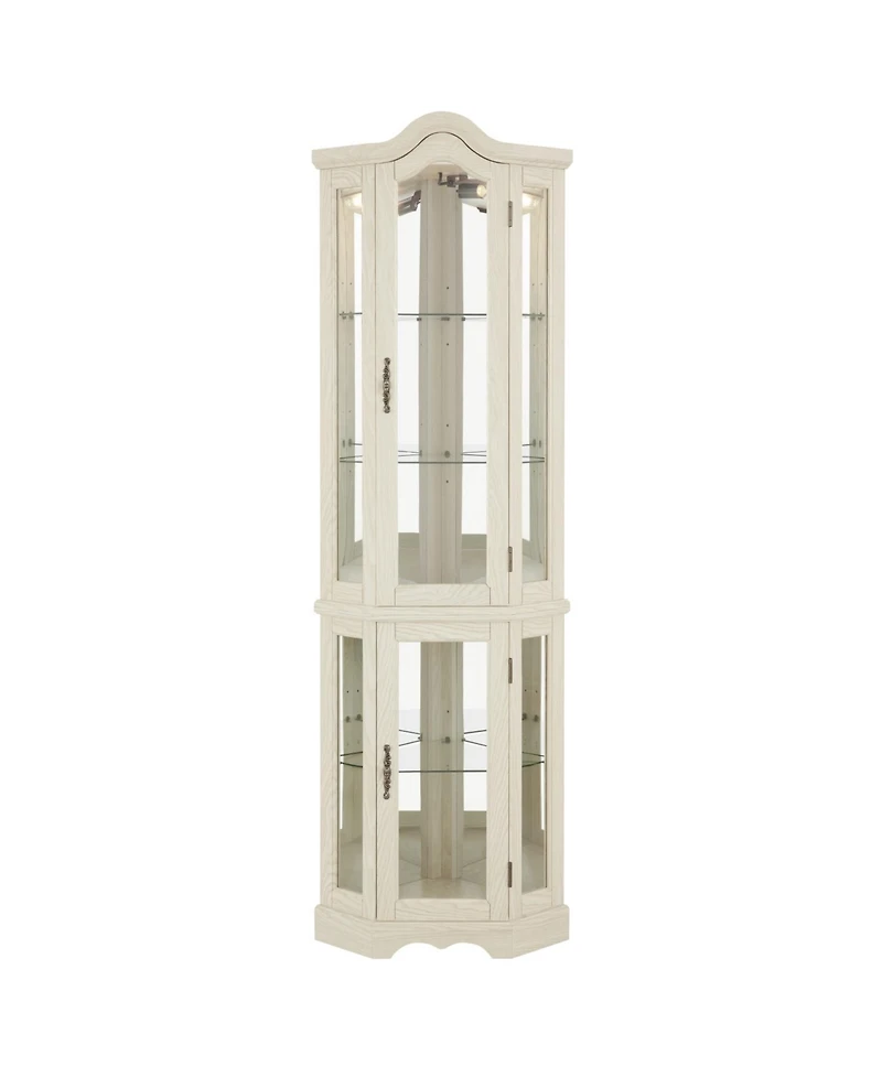 Streamdale Furniture Lighted Corner Curio Cabinet - Tempered Glass - White