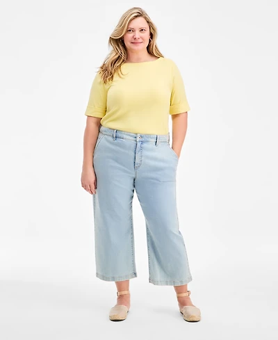 Style & Co Plus Wide-Leg Cropped Jeans, Exclusively at Macy's