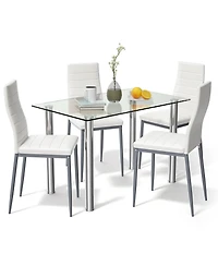 Costway 5 Piece Dining Set Table 29.6'' and 4 Chairs Glass Metal Kitchen Breakfast Furniture