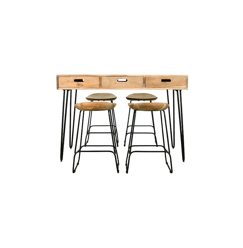 Jofran Rollins 52" Solid Acacia Dining Set with Four Backless Barstools