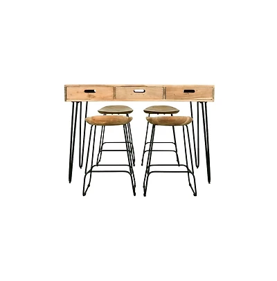 Jofran Rollins 52" Solid Acacia Dining Set with Four Backless Barstools