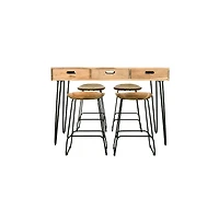 Jofran Rollins 52" Solid Acacia Dining Set with Four Backless Barstools