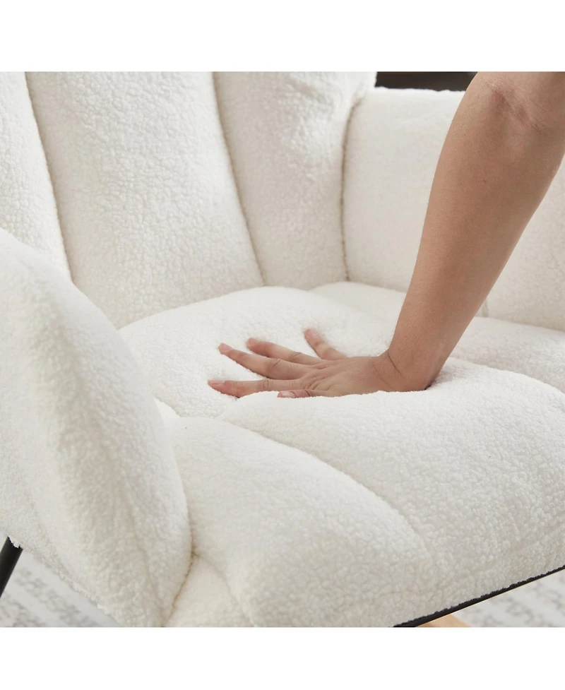 Streamdale Glider Chair for Living Room Tufted Teddy Fabric Rocking Chair Ivory White