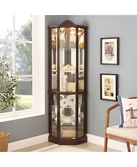 Streamdale Furniture Lighted Corner Curio Cabinet - Dark Cherry