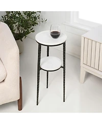 Jonathan Y Seraphina 24.75" Industrial 2-Tier Metal Frame Drink Table and Decorative End with White Marble Round Top