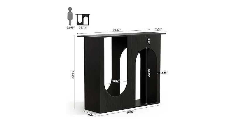 Tribesigns 39.4'' Black Console Table, Narrow Sofa Table Behind The Couch with Arched Design