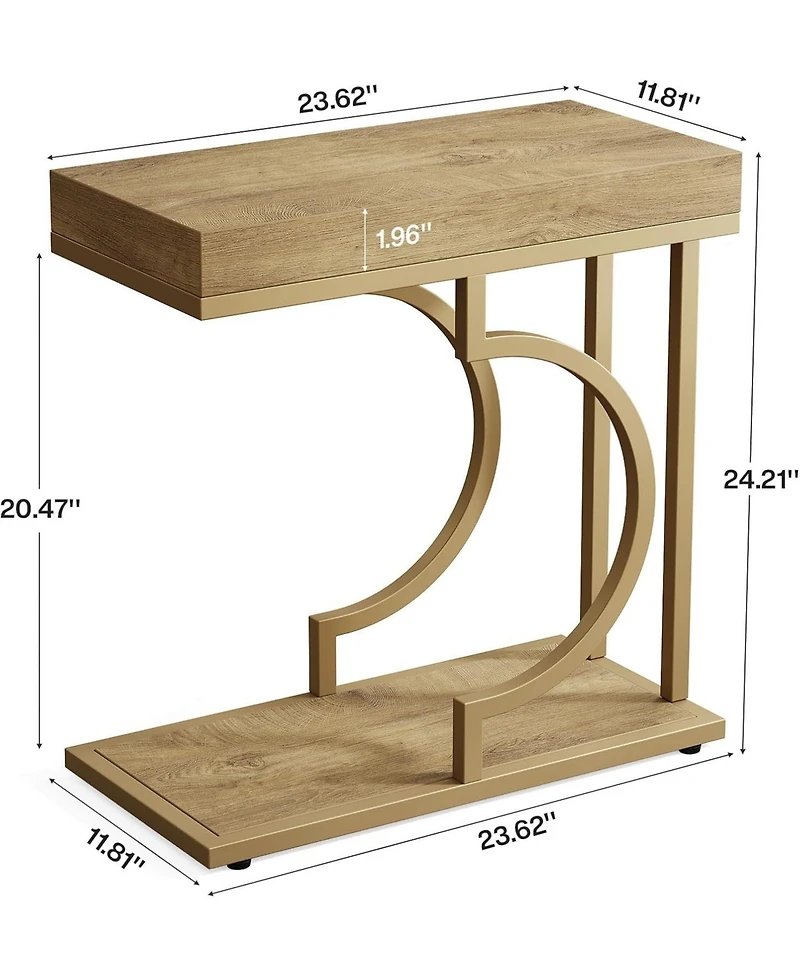 Tribesigns Narrow Side Table, C Shaped End Table for Living Room