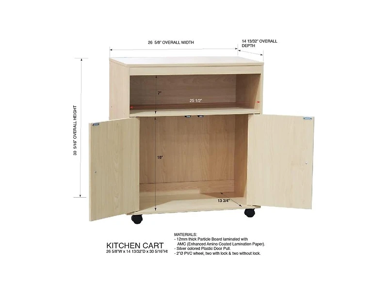 Kings Brand Furniture Vericombe 2-Door Accent Cabinet Microwave Kitchen Cart