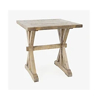 Jofran Carlyle Crossing Modern Rustic Distressed Solid Wood End Table with Trestle