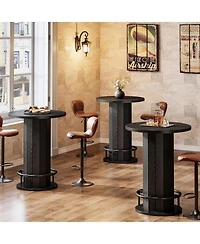 Tribesigns Round Bar Table, 39.4" H Wood Bistro Pub Table with Metal Ring Footrest (Only Table)