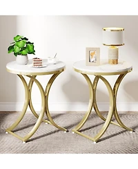 Tribesigns 2PCS Round Side Table Faux Marble Top Gold Metal Legs