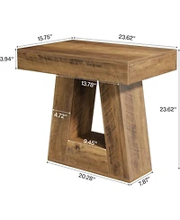Tribesigns 24" Modern Side Table, 2-Tier Narrow Wooden End Table with Trapezoid Base (1, Brown)