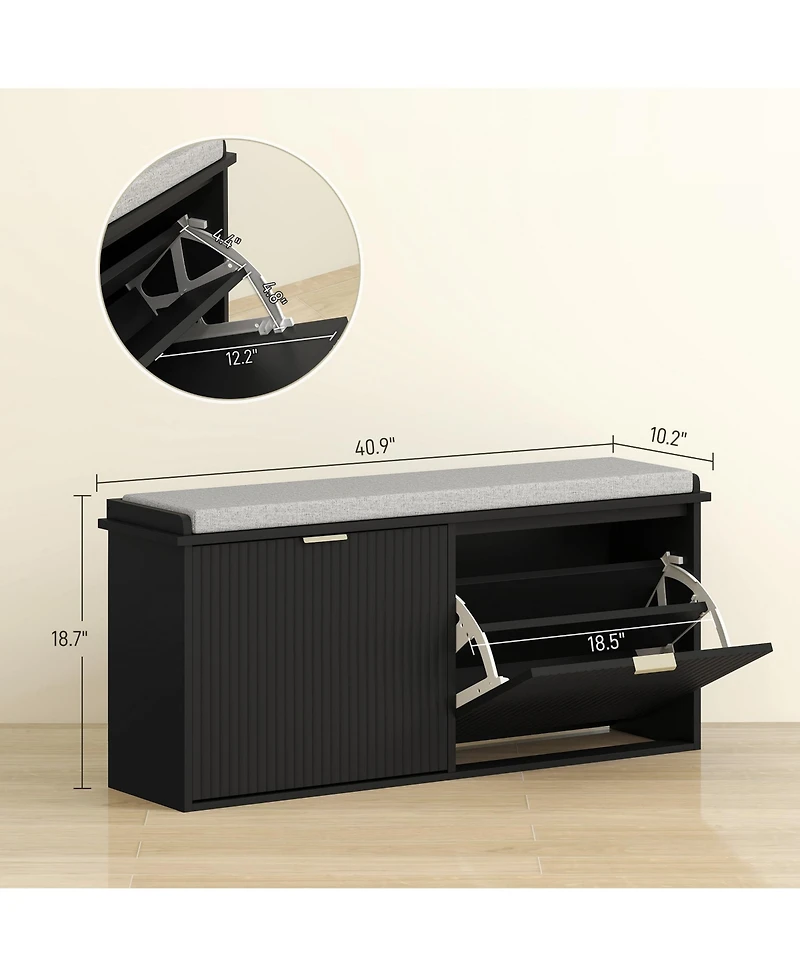 Homcom Shoe Bench with Padded Seat and Flip-Drawer for 8 Pairs