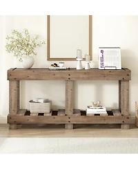 Lovmor 62.9" Vintage Entryway Table , 6 Reinforced Legs & 4.5" Thick Desktop, Metal Rivet Decor & Plank Under-Shelf, Console Table