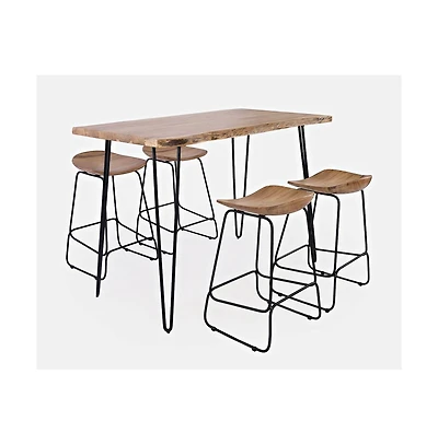 Jofran Solid Acacia 52" Five-Piece Counter Height Dining Set with Backless Barstools