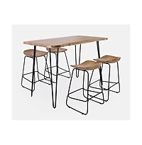 Jofran Solid Acacia 52" Five-Piece Counter Height Dining Set with Backless Barstools