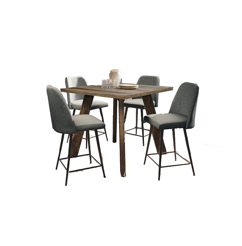 Jofran 42" Square Five Piece Solid Wood Counter Height Upholstered Dining Set