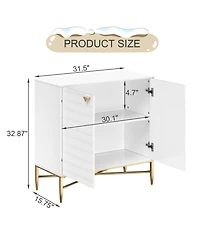 Lovmor Modern Accent Cabinet with Raised Diamond Pattern Brass Legs and Adjustable Foot Pegs