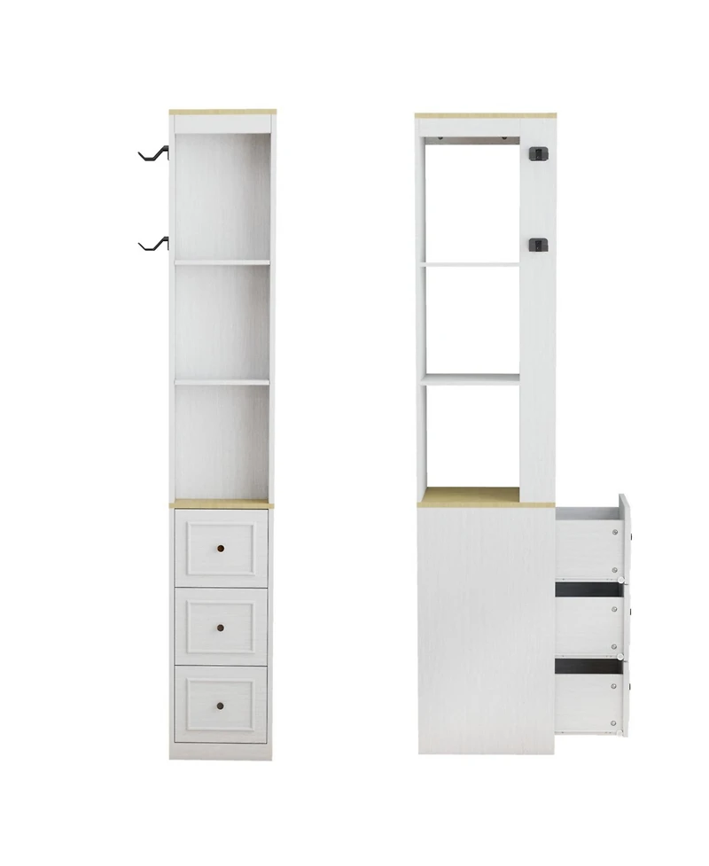 Streamdale Furniture 73" Slim Storage Cabinet, 3-Tier Media Storage with 3 Drawers And 2 Hooks