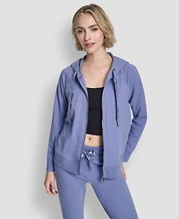 Dkny Sport Women's Two-Tone Logo Drawcord Zip Hoodie