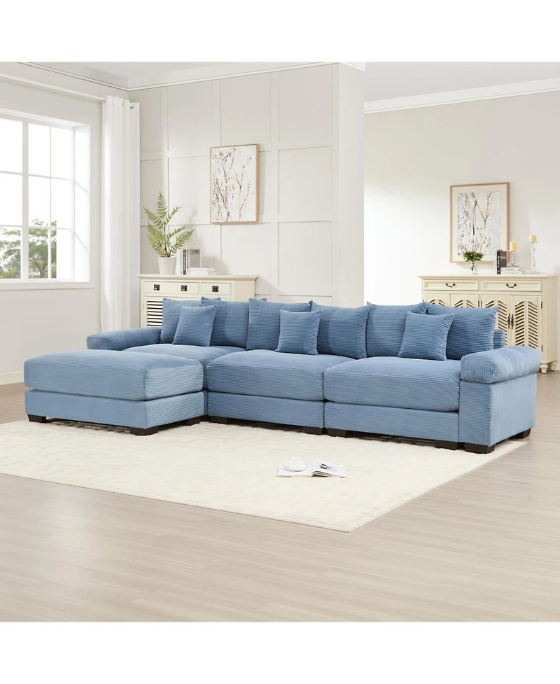 Streamdale Furniture 130" Oversized Cloud Modular L-Shape Sectional Couch, Soft Corduroy