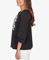 Ruby Rd. Petite Embroidered Soft Poplin Peasant Top