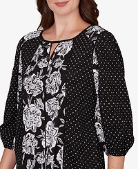 Ruby Rd. Petite Floral Panel Crinkle Knit Peasant Top