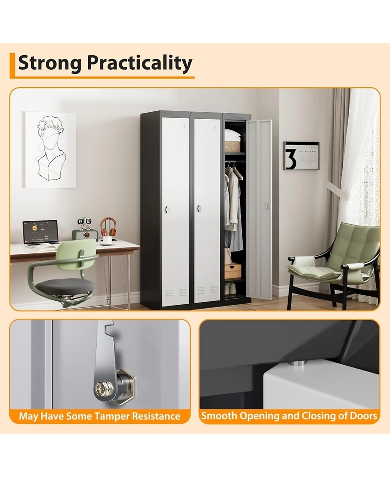 gaomon 71" Metal Locker Cabinet with Hanging Rod & 2 Shelves, Heavy Duty Steel Storage Lockable for Office, School, Gym