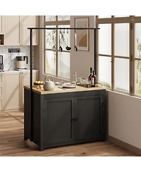 gaomon 42" Kitchen Island with Storage, Heavy Duty Mobile Cart, Solid Wood Countertop, 2-Tier Shelves & 5 Hooks, for Small Spaces