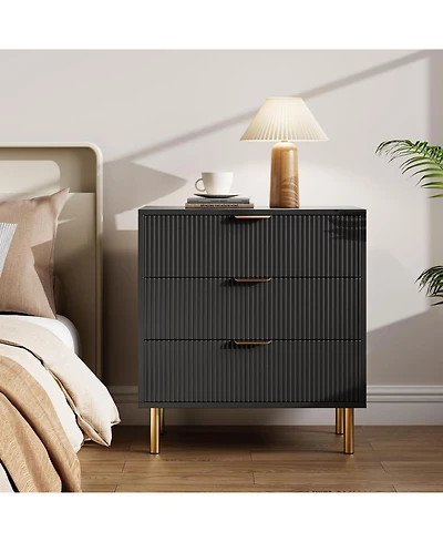 Gaomon Modern 3 Drawer Dresser for Bedroom, Wood Chest with Gold Handle and Large Drawers Living Room, Hallway, Entryway