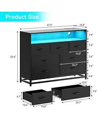 Gaomon 7-Drawer Dresser for Bedroom, Long Wooden Chest with Led Light, Wide Storage Cabinet for Living Room, Hallway or Closet