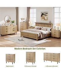 gaomon Oak Fluted 5 Drawer Dresser, Modern Chest with Wide Drawers, Metal Legs, for Bedroom, Entryway, Hallway