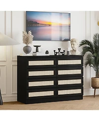 gaomon 8 Drawer Natural Dresser for Bedroom, Modern Farmhouse Chest with Slim Wood Frame, Space-Saving Tv Stand