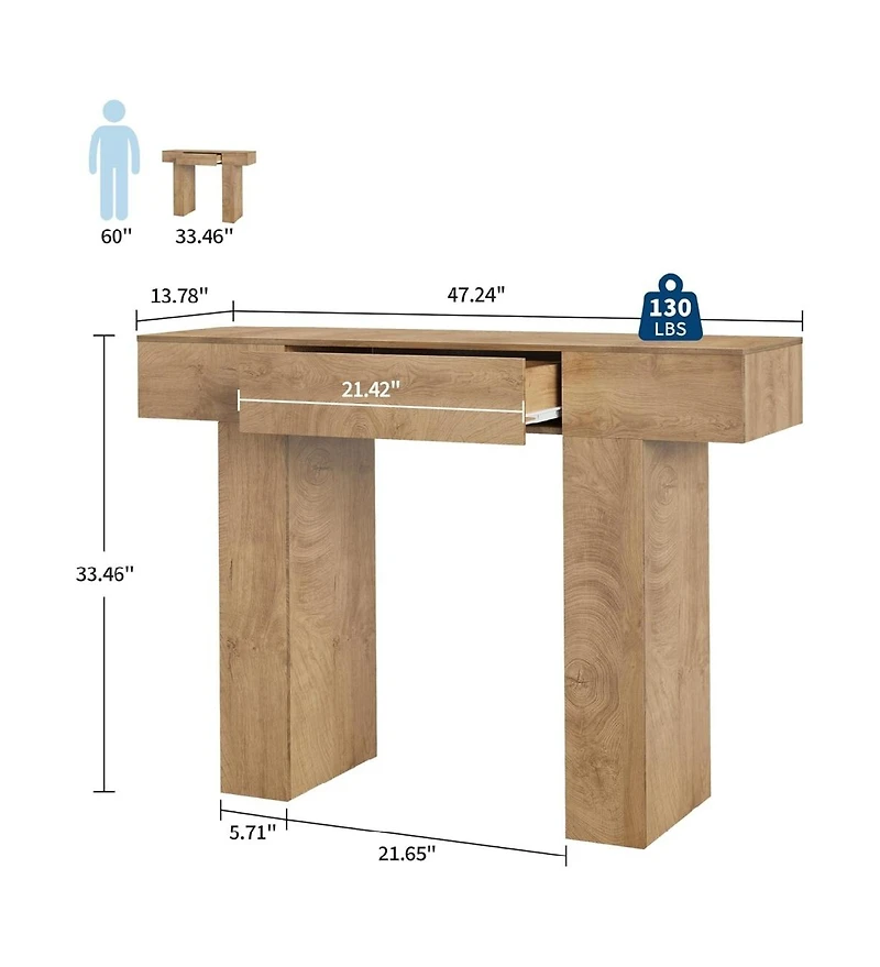 Gaomon 47" Console Table with Drawer – Wooden Industrial Farmhouse Sofa for Entryway, Hallway, or Behind Couch