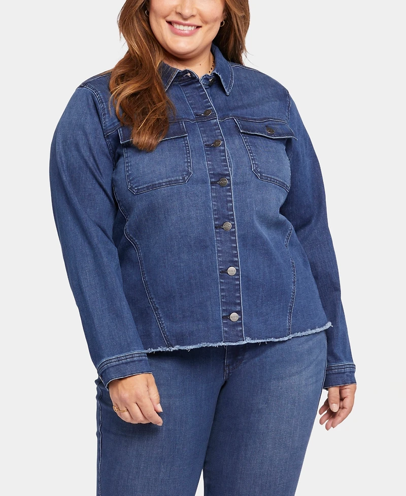 Nydj Plus Frayed Hem Denim Jacket