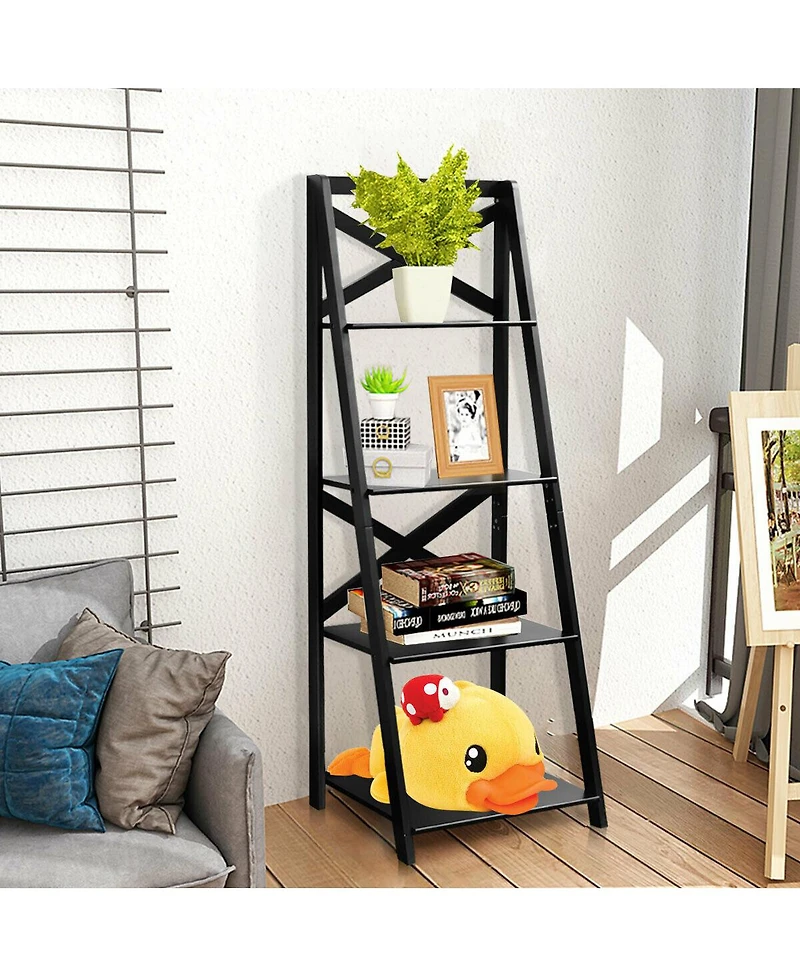 Costway 4-Tier Ladder Shelf Bookshelf Bookcase Storage Display Leaning Home Office Decor