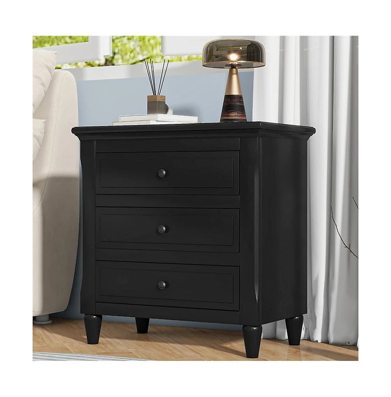 Cesicia Nightstand with 3 Drawers Modern Bedside Table Smooth Gliding Rails & Metal Handle