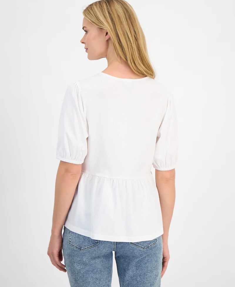 Nautica Women's Solid Bow Peplum Top