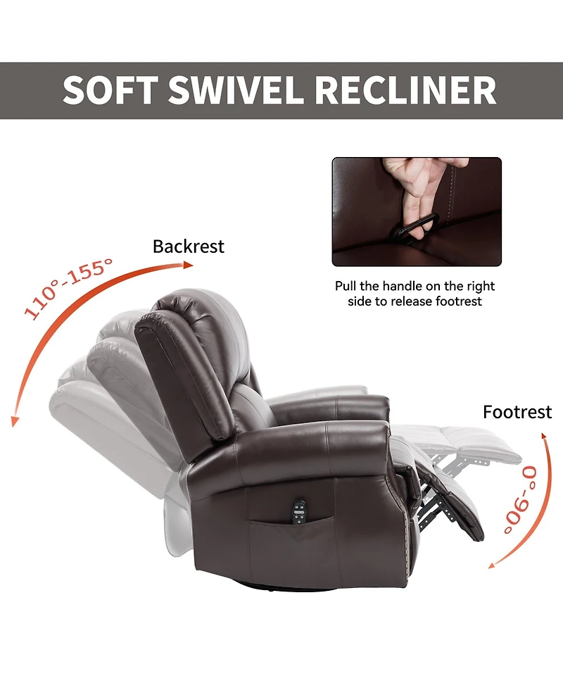 Boyel Living Faux Leather Recliner Chair Rocker Swivel Manual with Heat & Massage