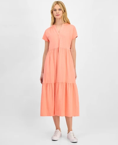 Nautica Jeans Women's Cotton Tiered Midi Dress