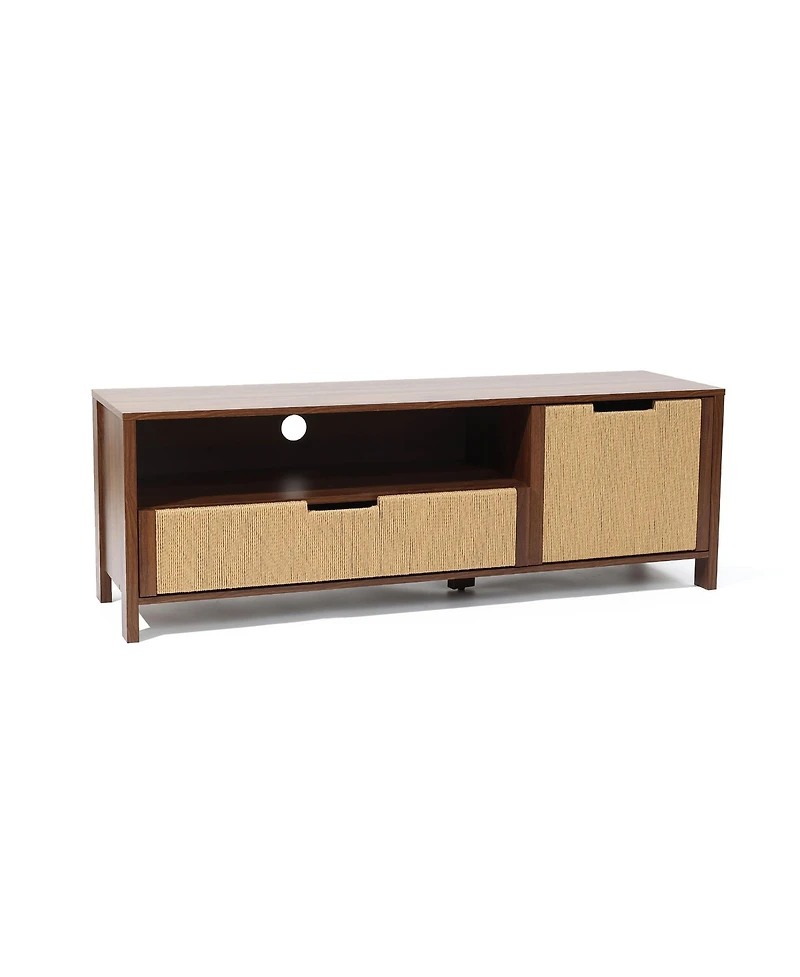 LuxenHome Walnut Finish Mdf Wood with Rope Front Tv Console with Storage
