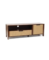 LuxenHome Walnut Finish Mdf Wood with Rope Front Tv Console with Storage