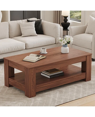 Streamdale Furniture Walnut coffee table, double-layered, Mdf, suitable for living room, bedroom, study.