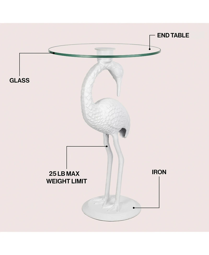Jonathan Y Blanche 25" Classic Mid-Century Glass Top Flamingo End Table