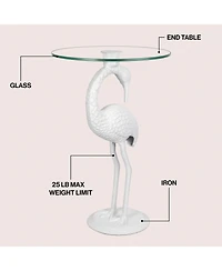Jonathan Y Blanche 25" Classic Mid-Century Glass Top Flamingo End Table