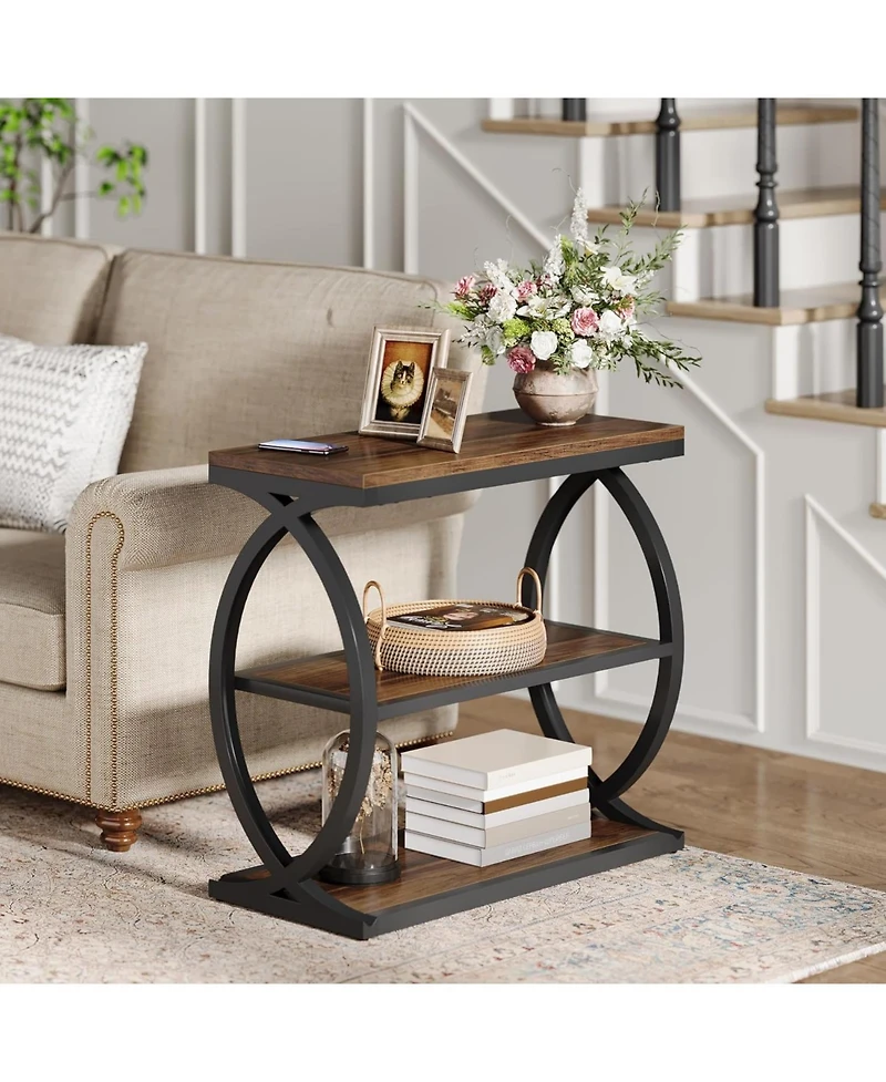 Tribesigns End Table, Narrow 3-Tier End Table for Living Room, Industrial Wooden Side Table with Metal Frame